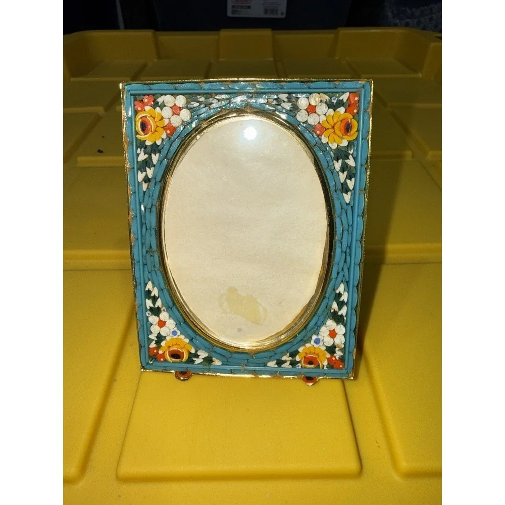 Lot Of 2 Vintage Italian‎ Micro Mosaic Millefiori Mini Floral Photo Frames